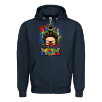Navy autism mom messy bun Zipper Hoodie - LillyAllenDesigns