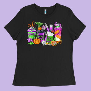 Halloween Nurse Coffee Cups Ladies Tee Designed By Texasbilliewilder