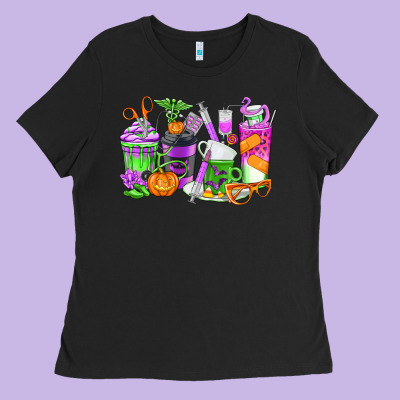 Halloween Nurse Coffee Cups Ladies Tee Designed By Texasbilliewilder