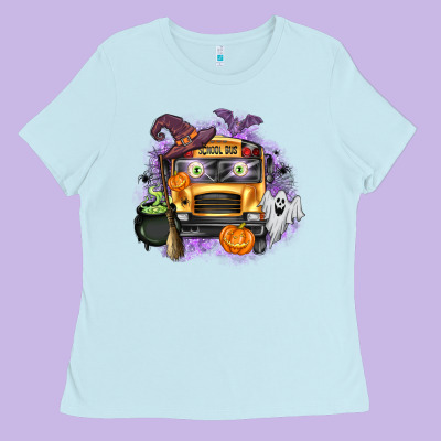 Halloween School Bus Ladies Tee Designed By Texasbilliewilder
