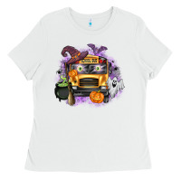 White Halloween School Bus Ladies Tee - texasbilliewilder