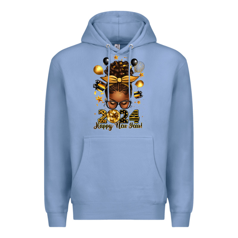 2024 Happy New Year  Afro Messy Bun Premium Hoodie by texasbilliewilder | Teevron