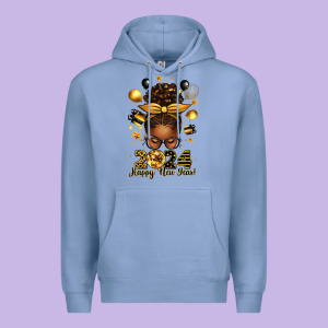 2024 Happy New Year  Afro Messy Bun Premium Hoodie Designed By Texasbilliewilder