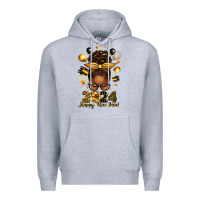 Heather Grey 2024 happy new year  afro messy bun Premium Hoodie - texasbilliewilder