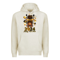 Oatmeal Heather 2024 happy new year  afro messy bun Premium Hoodie - texasbilliewilder