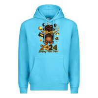Ocean Blue 2024 happy new year  afro messy bun Premium Hoodie - texasbilliewilder