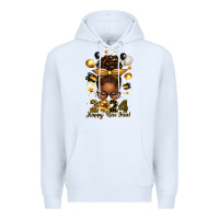 White 2024 happy new year  afro messy bun Premium Hoodie - texasbilliewilder