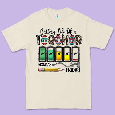 Battery Life Of A Teacher Monday Friday Premium Tee Designed By Cowhidedigitalart