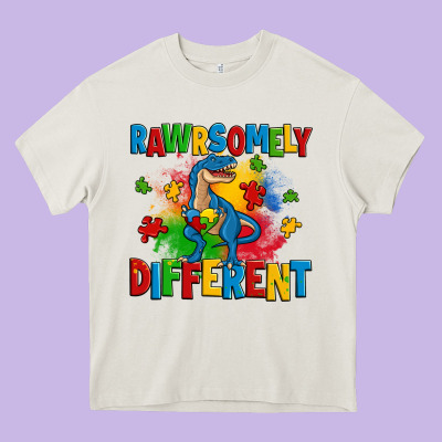 Rawrsomely Different Autism Trex Heavy Core Tee Designed By Zillion Design Studio