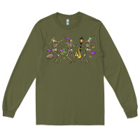 Army Green dancing skeletons mardi gras Long Sleeve Tee - MaliasSmallBusiness