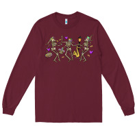 Burgundy dancing skeletons mardi gras Long Sleeve Tee - MaliasSmallBusiness