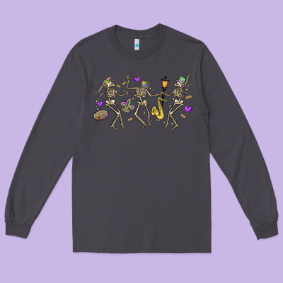 Dancing Skeletons Mardi Gras Long Sleeve Tee Designed By Maliassmallbusiness