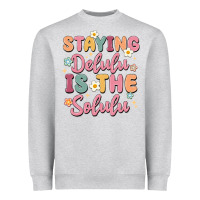 Heather Grey staying delulu is the solulu Heavyweight Sweatshirt - MaliasSmallBusiness