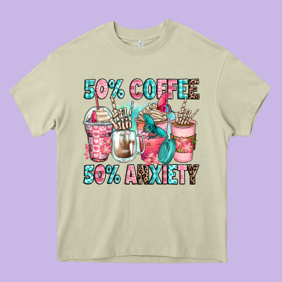 50 Coffee 50 Anxiety Coffee Cups Heavy Core Tee Designed By Zillion Design Studio