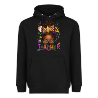 Black mardi gras teacher afro messy bun Heavyweight Hoodie - texasbilliewilder