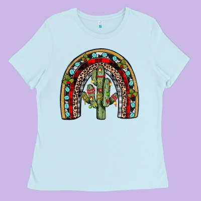Christmas Cactus Rainbow Ladies Tee Designed By Jahusdesignshop