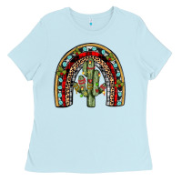 Baby Blue christmas cactus rainbow Ladies Tee - JahusDesignShop
