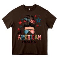 Chocolate Brown all american mama messy bun Heavy Core Tee - Zillion Design Studio