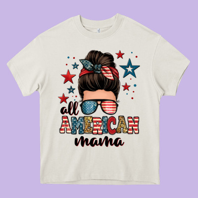 All American Mama Messy Bun Heavy Core Tee Designed By Zillion Design Studio
