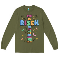 Army Green he is risen cross Long Sleeve Tee - MaliasSmallBusiness