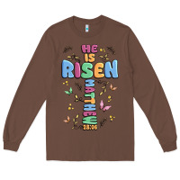 Chestnut he is risen cross Long Sleeve Tee - MaliasSmallBusiness