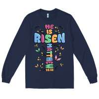 Navy he is risen cross Long Sleeve Tee - MaliasSmallBusiness