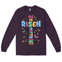 Plum he is risen cross Long Sleeve Tee - MaliasSmallBusiness