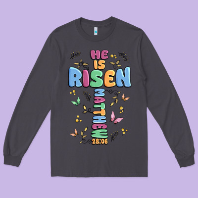 He Is Risen Cross Long Sleeve Tee Designed By Maliassmallbusiness