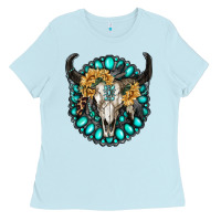 Baby Blue gamestone with bull skull Ladies Tee - RanaPortraitStore