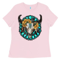 Bubblegum Pink gamestone with bull skull Ladies Tee - RanaPortraitStore