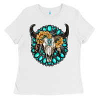 White gamestone with bull skull Ladies Tee - RanaPortraitStore