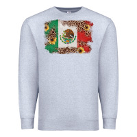Heather Grey Mexican Flag with Leopard Premium Sweatshirt - texasbilliewilder