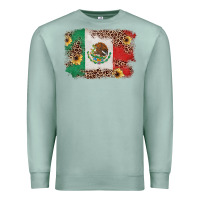 Seafoam Mexican Flag with Leopard Premium Sweatshirt - texasbilliewilder
