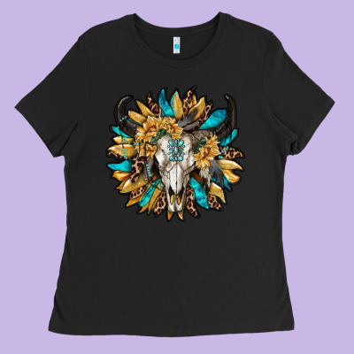 Bull Skull With Sunflower Ladies Tee Designed By Ranaportraitstore