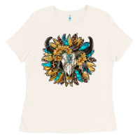 Bone bull skull with sunflower Ladies Tee - RanaPortraitStore