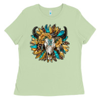 Matcha bull skull with sunflower Ladies Tee - RanaPortraitStore