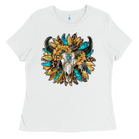 White bull skull with sunflower Ladies Tee - RanaPortraitStore
