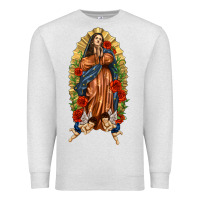 Oatmeal Heather Lady of Guadalupe with Roses Premium Sweatshirt - texasbilliewilder