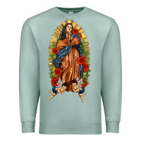 Seafoam Lady of Guadalupe with Roses Premium Sweatshirt - texasbilliewilder