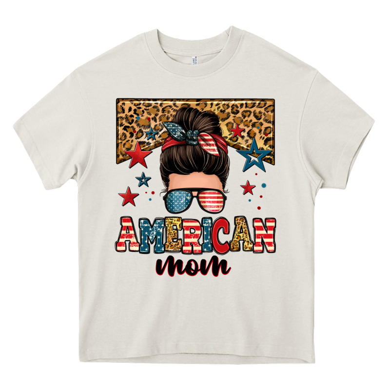 American Mom Junkie Messy Bun Heavy Core Tee by Zillion Design Studio | Teevron