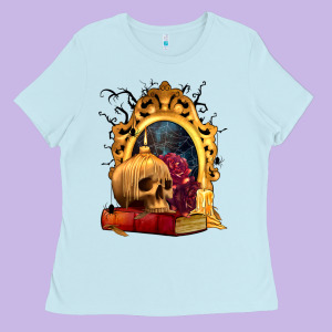 Halloween Skull Candles And Roses Ladies Tee Designed By Texasbilliewilder
