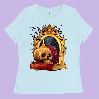 Halloween Skull Candles And Roses Ladies Tee Designed By Texasbilliewilder