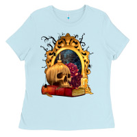 Baby Blue Halloween Skull Candles and Roses Ladies Tee - texasbilliewilder
