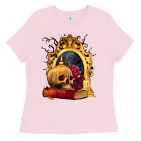 Bubblegum Pink Halloween Skull Candles and Roses Ladies Tee - texasbilliewilder