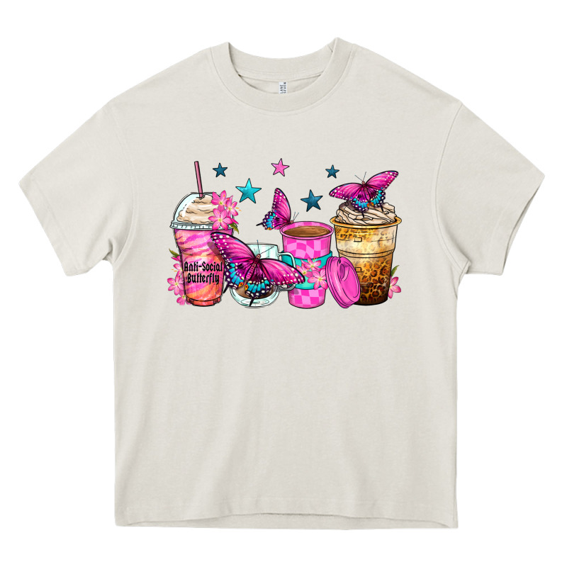 Antisocial Butterfly Coffee Cups Heavy Core Tee by Zillion Design Studio | Teevron
