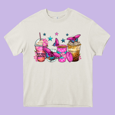 Antisocial Butterfly Coffee Cups Heavy Core Tee Designed By Zillion Design Studio