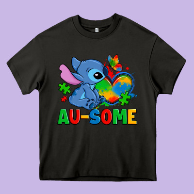 Ausome Stitch Autism Heavy Core Tee Designed By Zillion Design Studio