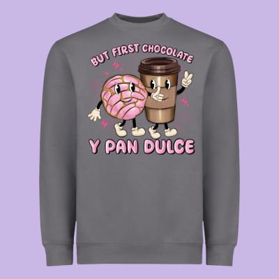 But First Chocolate Y Pan Dulce Heavyweight Sweatshirt Designed By Maliassmallbusiness