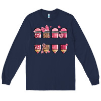 Navy custom name valentine's day school pencils Long Sleeve Tee - MaliasSmallBusiness