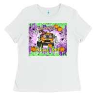 White Halloween School Bus Ladies Tee - texasbilliewilder